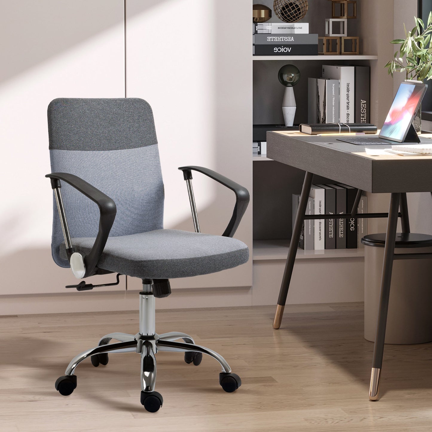 Vinsetto Office Chair Linen Fabric Swivel Computer Desk Chair Home Study Adjustable Chair with Wheels