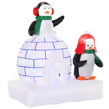 Homcom 5 Foot Christmas Inflatable Two Penguins Wearing a Scarf with Ice House Blow Up Decor Home Indoors with Built-in LED Lights Outdoor Toys in Lawn Garden