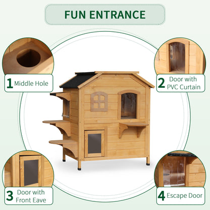 American Dream 91cm Cat House Fir Wood Natural by Pawhut