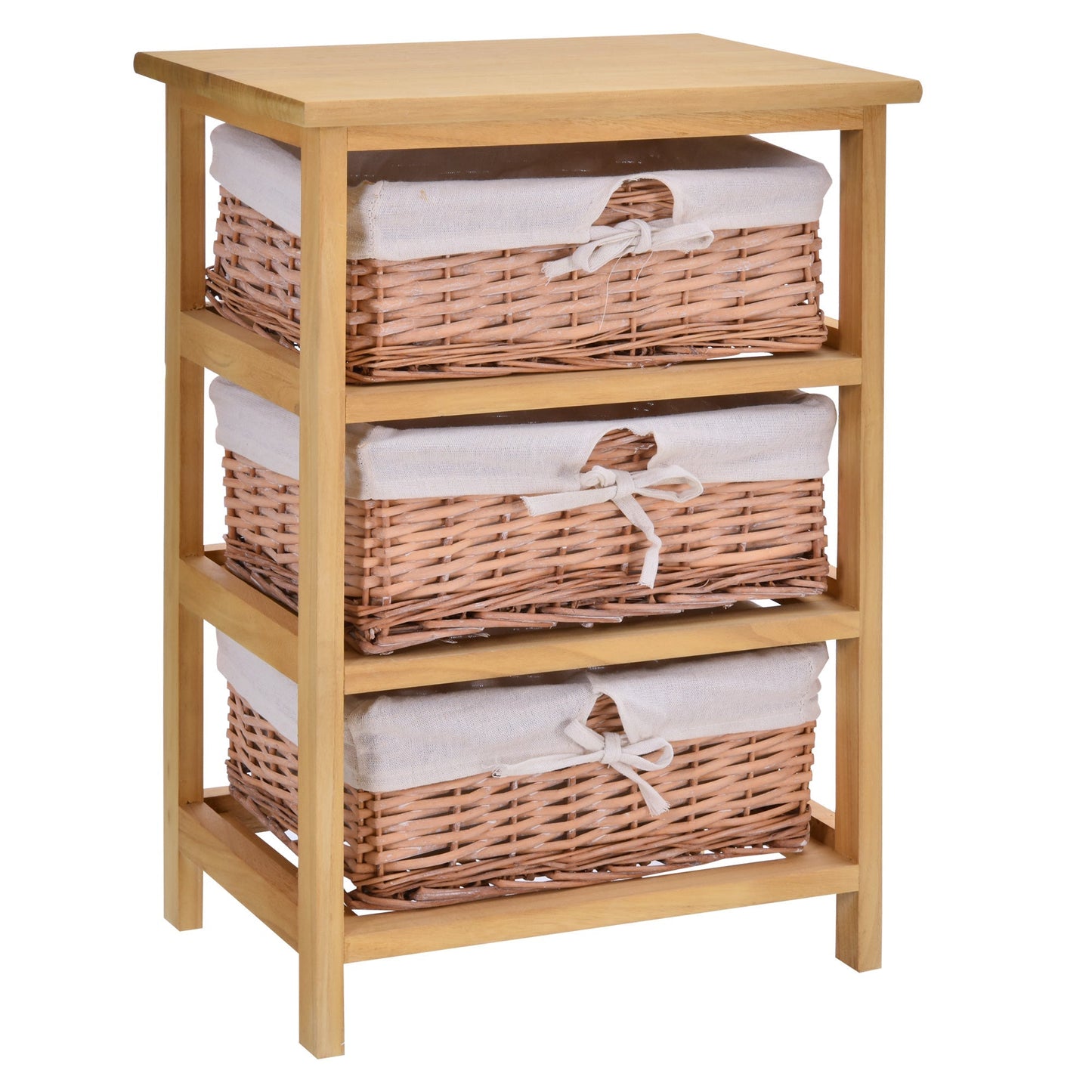 Homcom 3-Drawer Storage Wicker Basket Shelf Unit Wooden Frame Home Organisation Cabinet 58x40cm