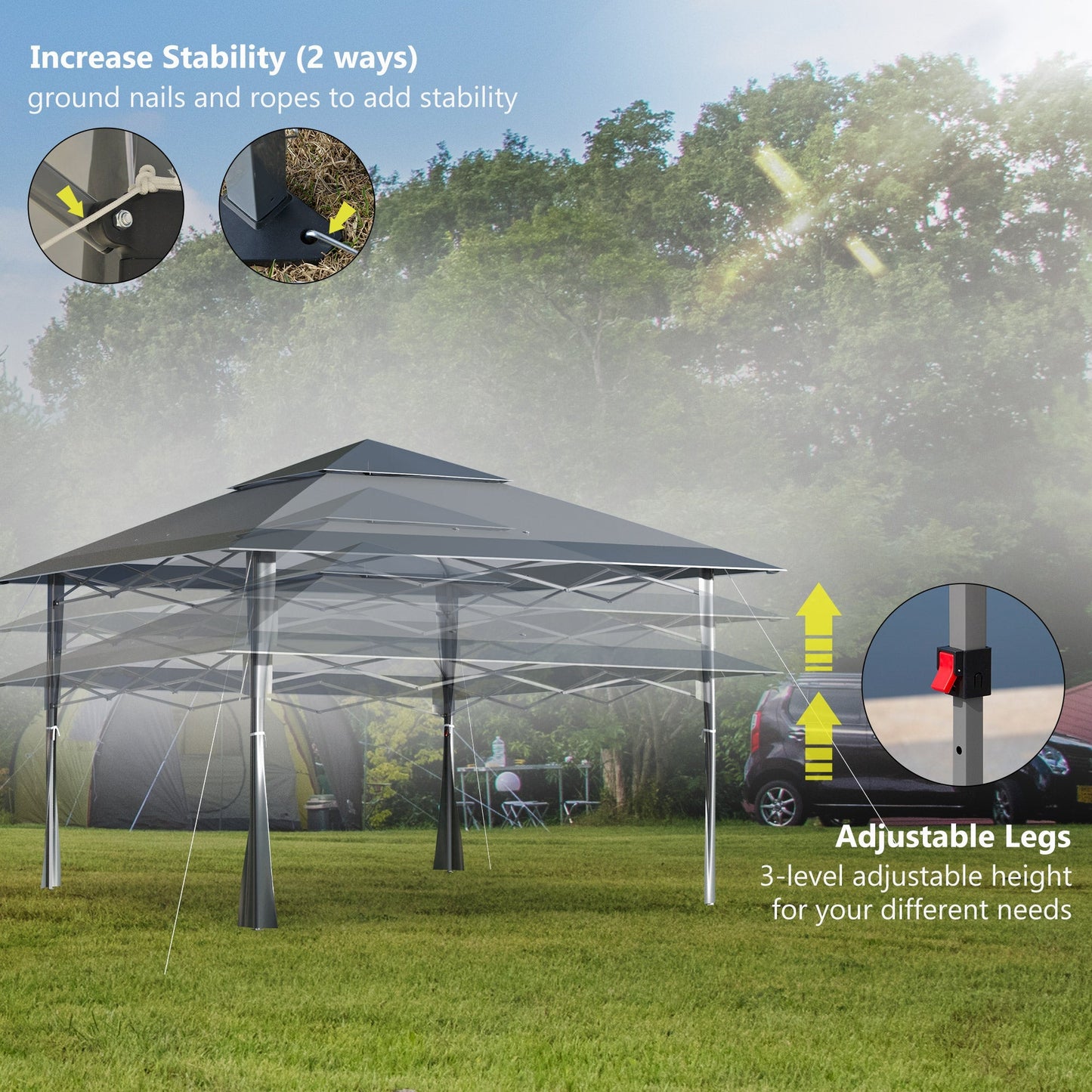 Outsunny 4 X 4M Pop-Up Gazebo Double Roof Canopy Tent With Uv Proof