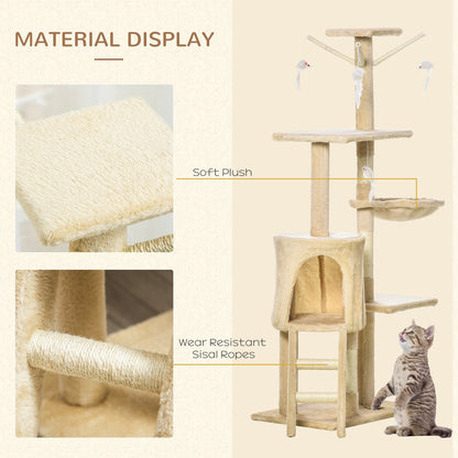 PawHut Cat Scratching Post 5-tier Tall Beige Condo Kitty Activity Centre Scratcher Climbing Tree with Toys Beige