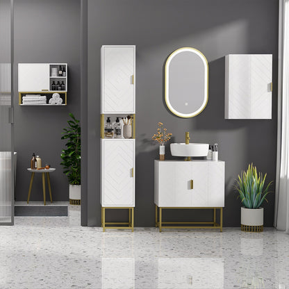 kleankin Bathroom Mirror Cabinet Under Sink Storage Cabinet Basin Cupboard with 2 Doors and Gold Steel Legs