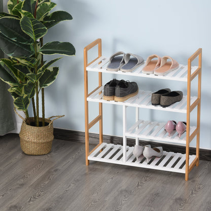 Medium-density fibreboard 4-Tier Slatted Shoe Rack White/Oak