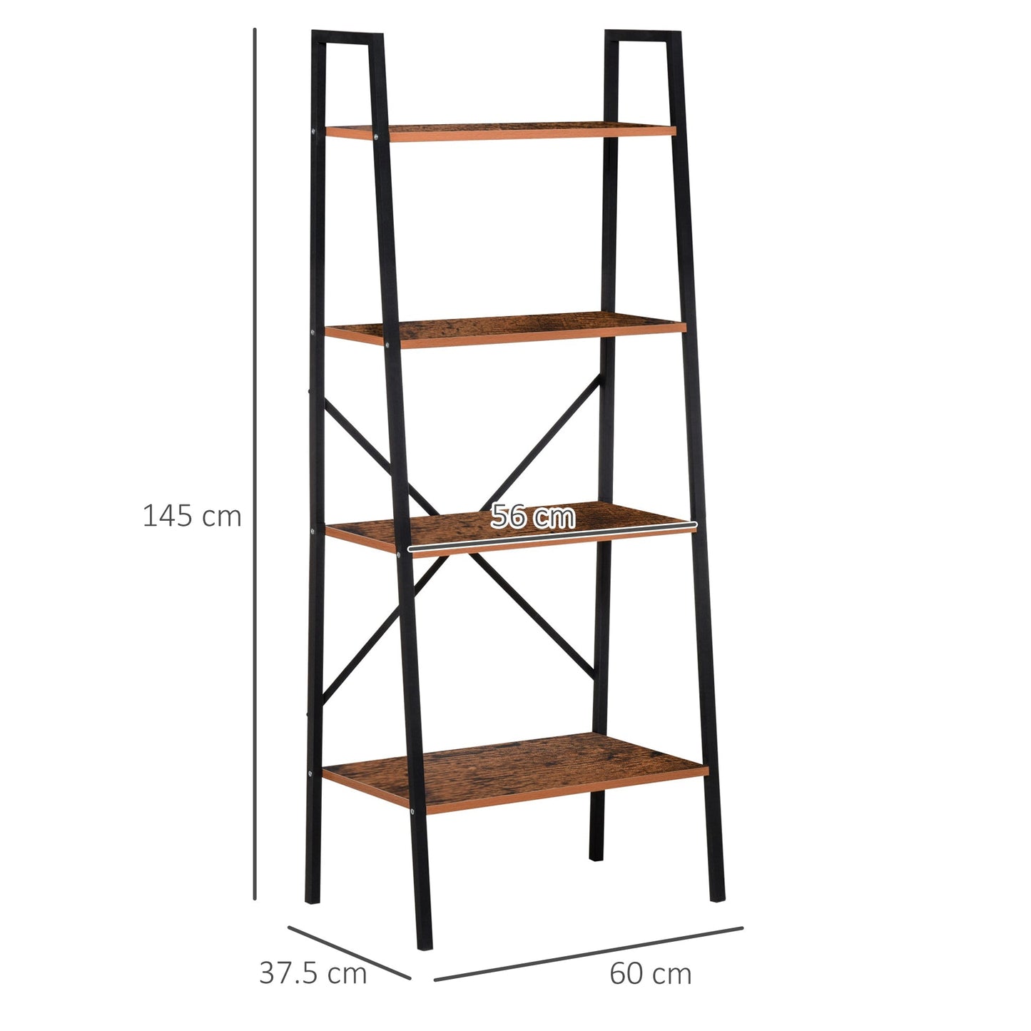 Four-Tier Metal Frame Minimal Shelving Unit - Wood-Effect