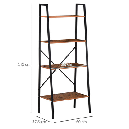 Four-Tier Metal Frame Minimal Shelving Unit - Wood-Effect