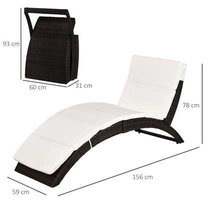 Outdoor Foldable PE Rattan Sun Lounger with Soft Padded Cushion