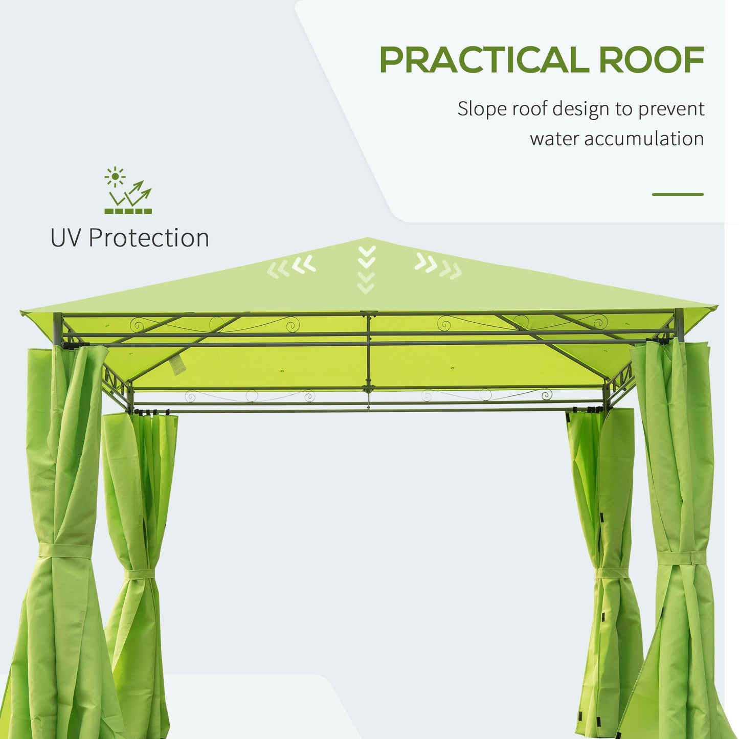 3 x 3 m Garden Metal Gazebo Marquee Patio Party Tent Canopy Shelter with Pavilion Sidewalls - Green