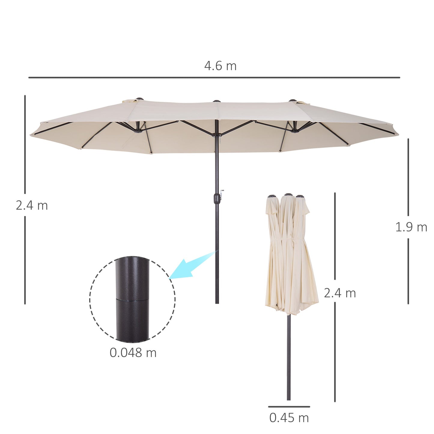 4.6m Double-Sided Patio Parasol Sun Umbrella-Beige