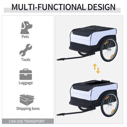 Bike Trailer Cargo in Steel Frame Extra Bicycle Storage Carrier with Removable Cover and Hitch White and Black