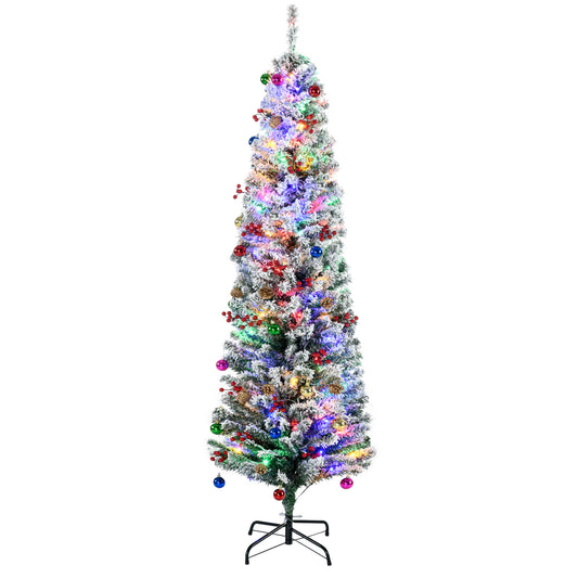 6ft Berries & Pinecones Christmas Tree Artificial - White Frosted Green with LED Lights Multicoloured 429 Tips