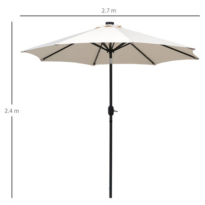 2.67m Patio Garden Umbrella Outdoor Parasol with Tilt Crank and 24 LEDs Lights Cream