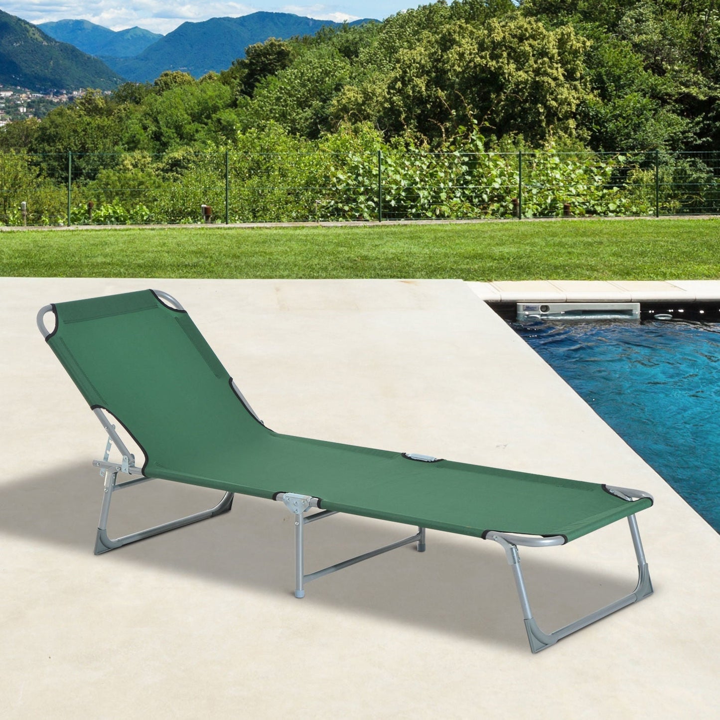 Reclining Sun Lounger Chair Folding Camping Bed with 4-Position Adjustable Backrest