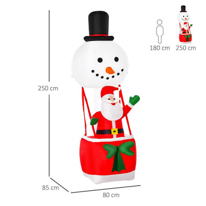 Homcom 8 Foot Christmas Inflatable Decoration with Santa Claus on Snowman Hot Air Balloon