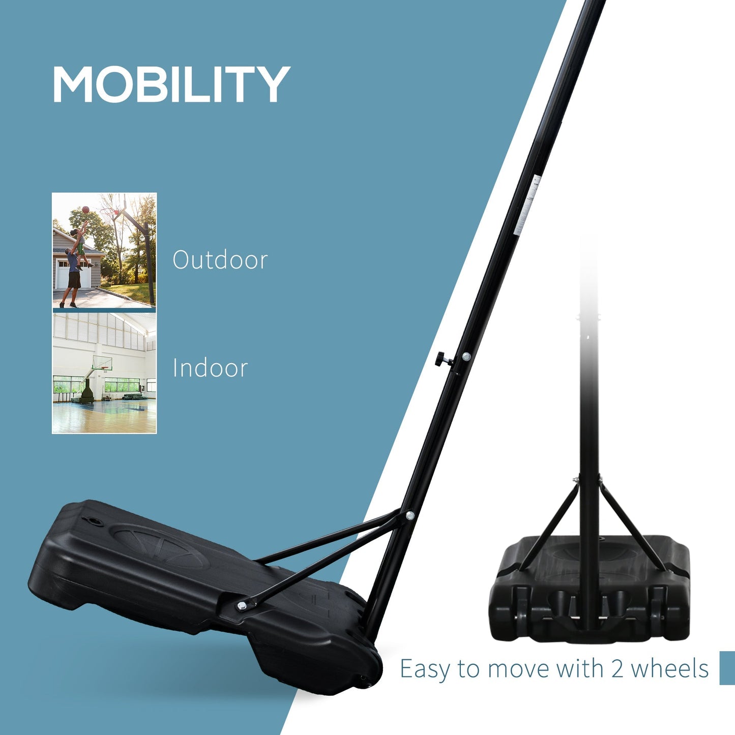 Outdoor Basketball Hoop Stand Portable Sturdy Rim Adjustable Height from 258-314 cm w/ Wheels