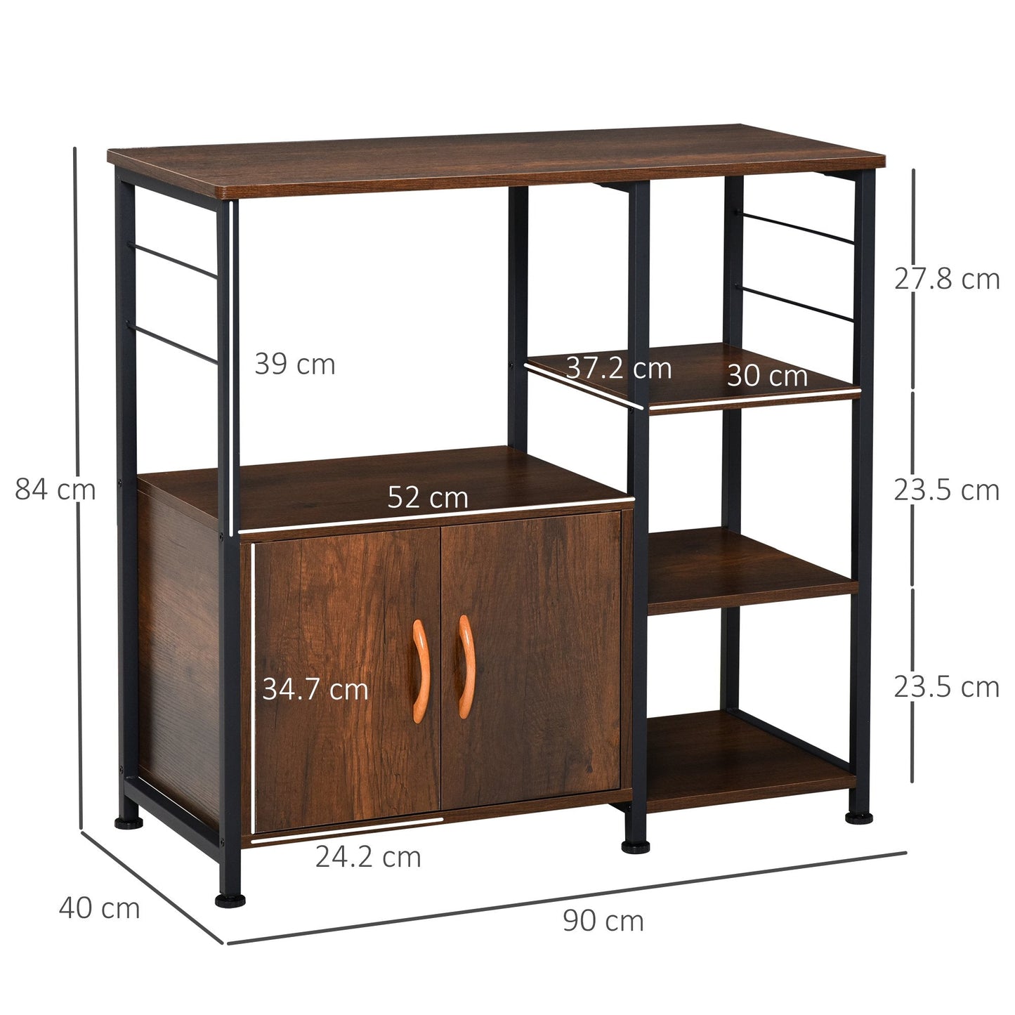 Industrial Storage Shelf Kitchen Cupboard Sideboard Metal Frame End Desk with Cabinet & Rack for Dining Room