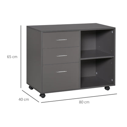 Freestanding Printer Stand Unit Office Desk Side Mobile Storage w/ Wheels 3 Drawers