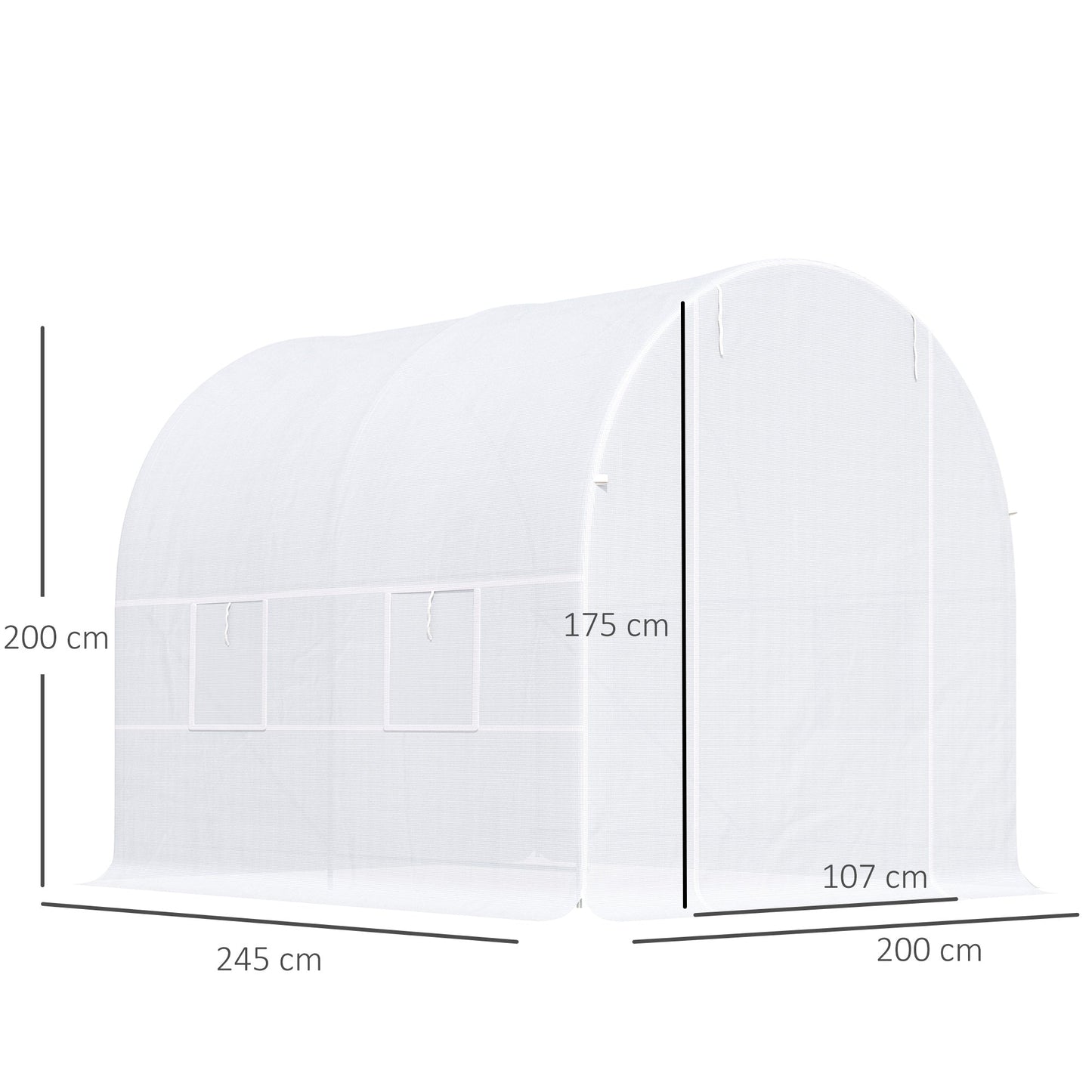 250L×200W×200H cm Walk-in Greenhouse-White