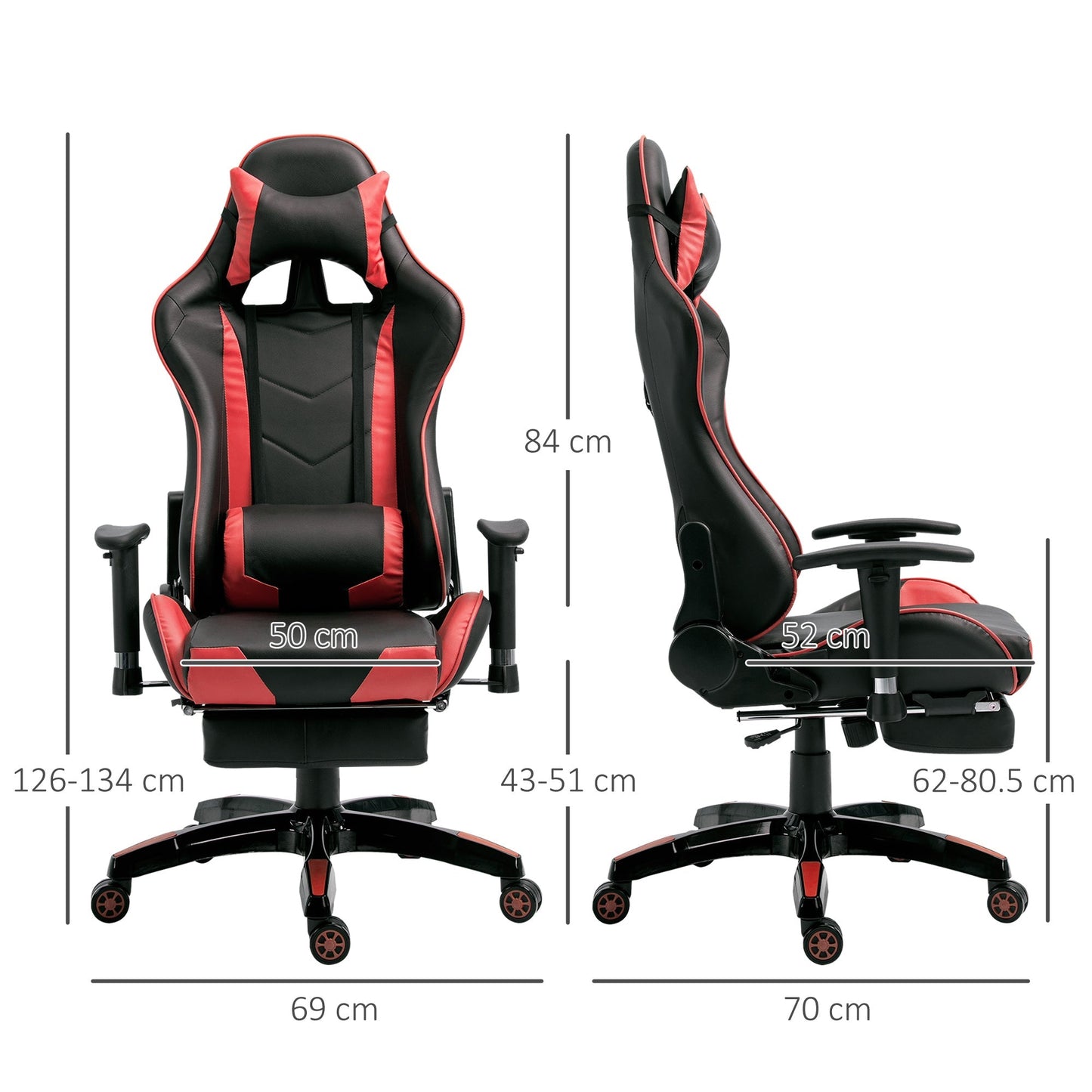 High-Back Gaming Chair Swivel Home Office Computer Racing Gamer Recliner Chair Faux Leather with Footrest