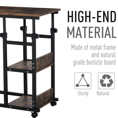 C-Shaped Side Table Industrial Mobile Rolling End Desk with 3-Tier Storage Shelving