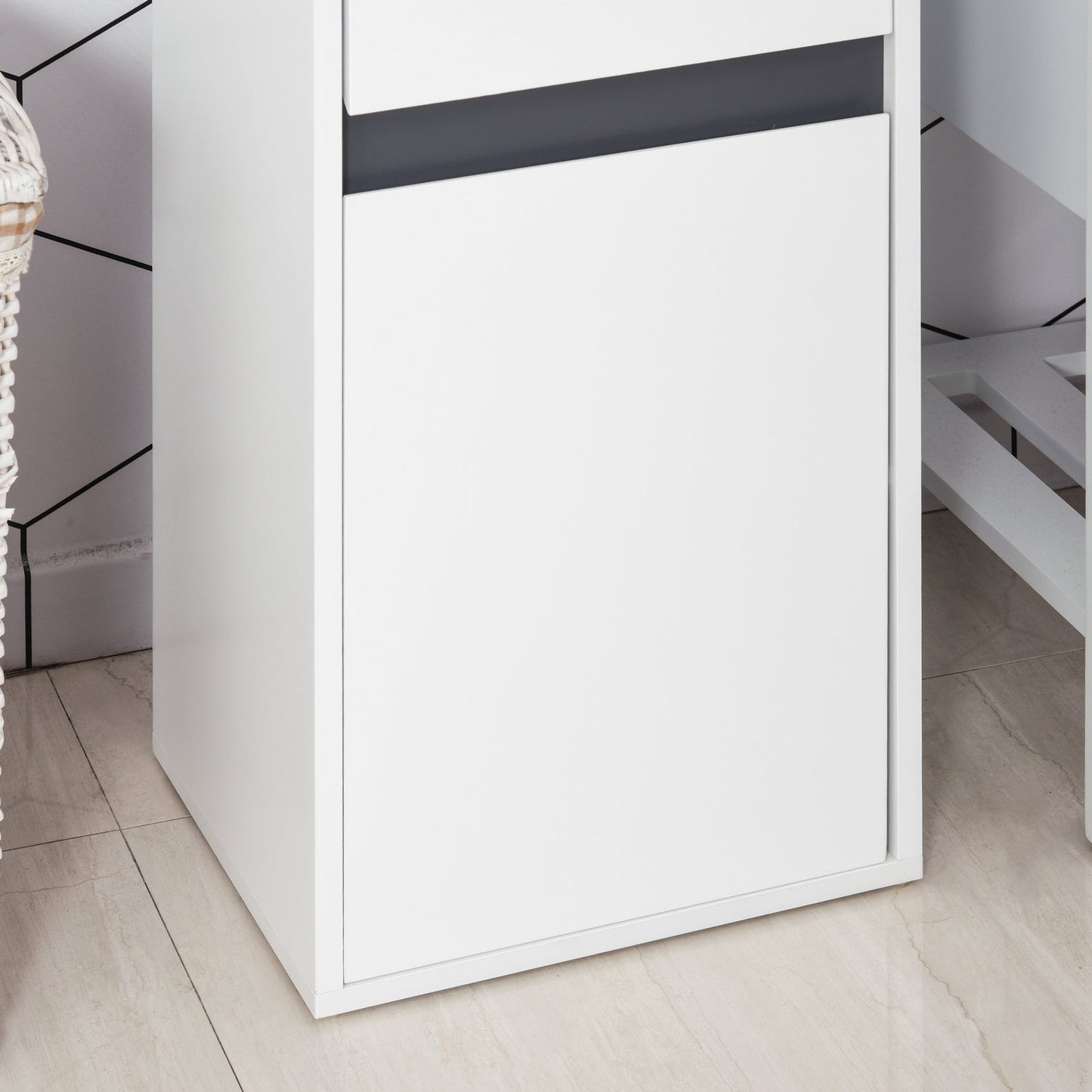 Medium-density fibreboard Tri-Compartment Bathroom Storage Cabinet White