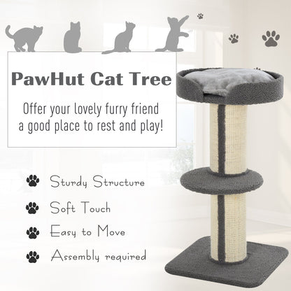 PawHut Cats 2-Tier Scratching Tree w/ Bed Grey