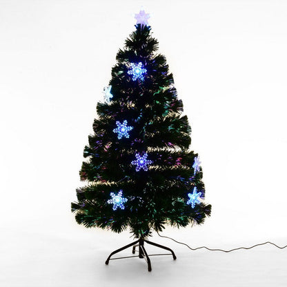 Homcom 4 Foot Green Fibre Optic Artificial Christmas Tree Xmas Colourful LED Scattered Tree with Snowflakes Ornaments Fireproofing