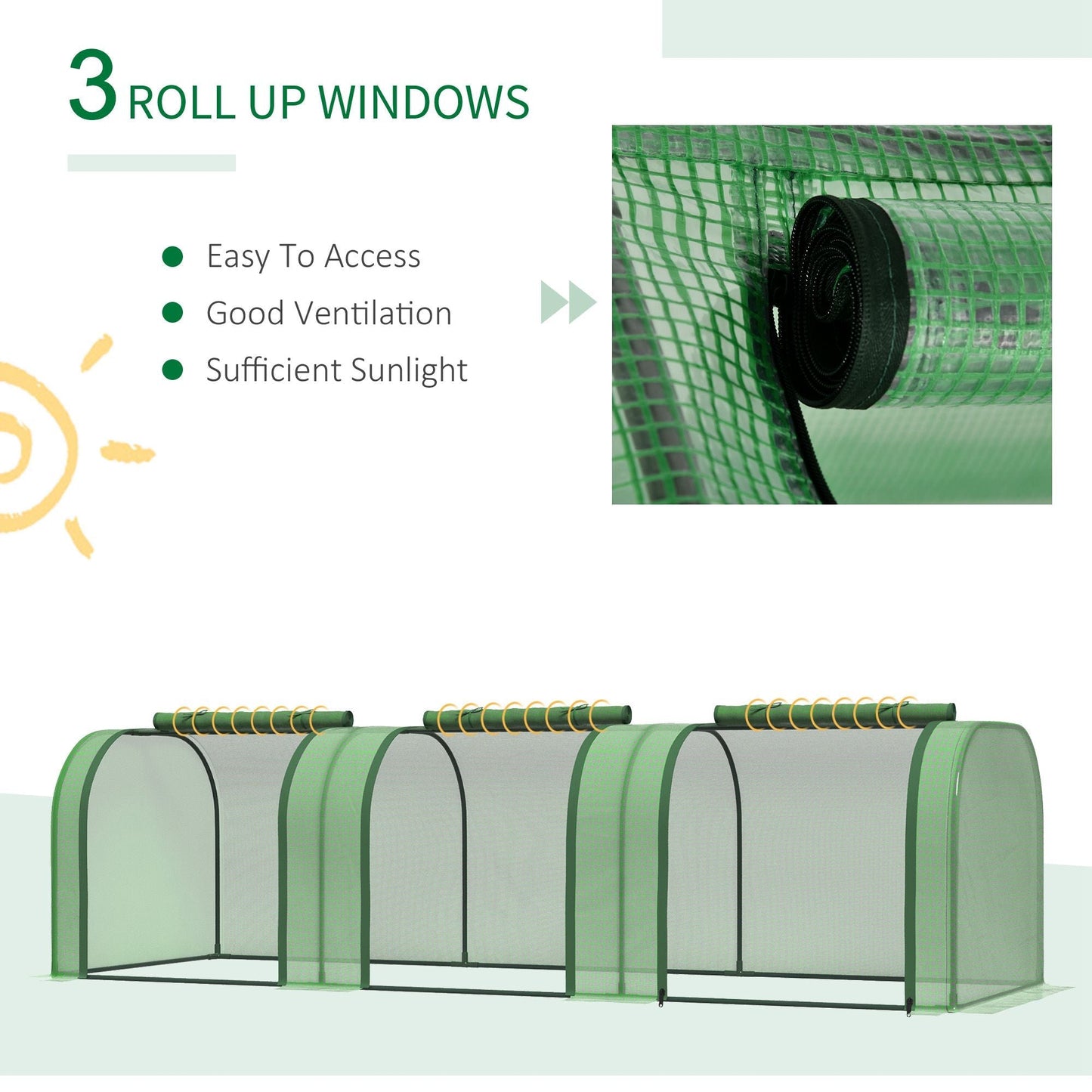 Small Polytunnel Greenhouse Green Grow House Steel Frame for Garden Backyard with Zipper Doors 295x100x80 cm Green