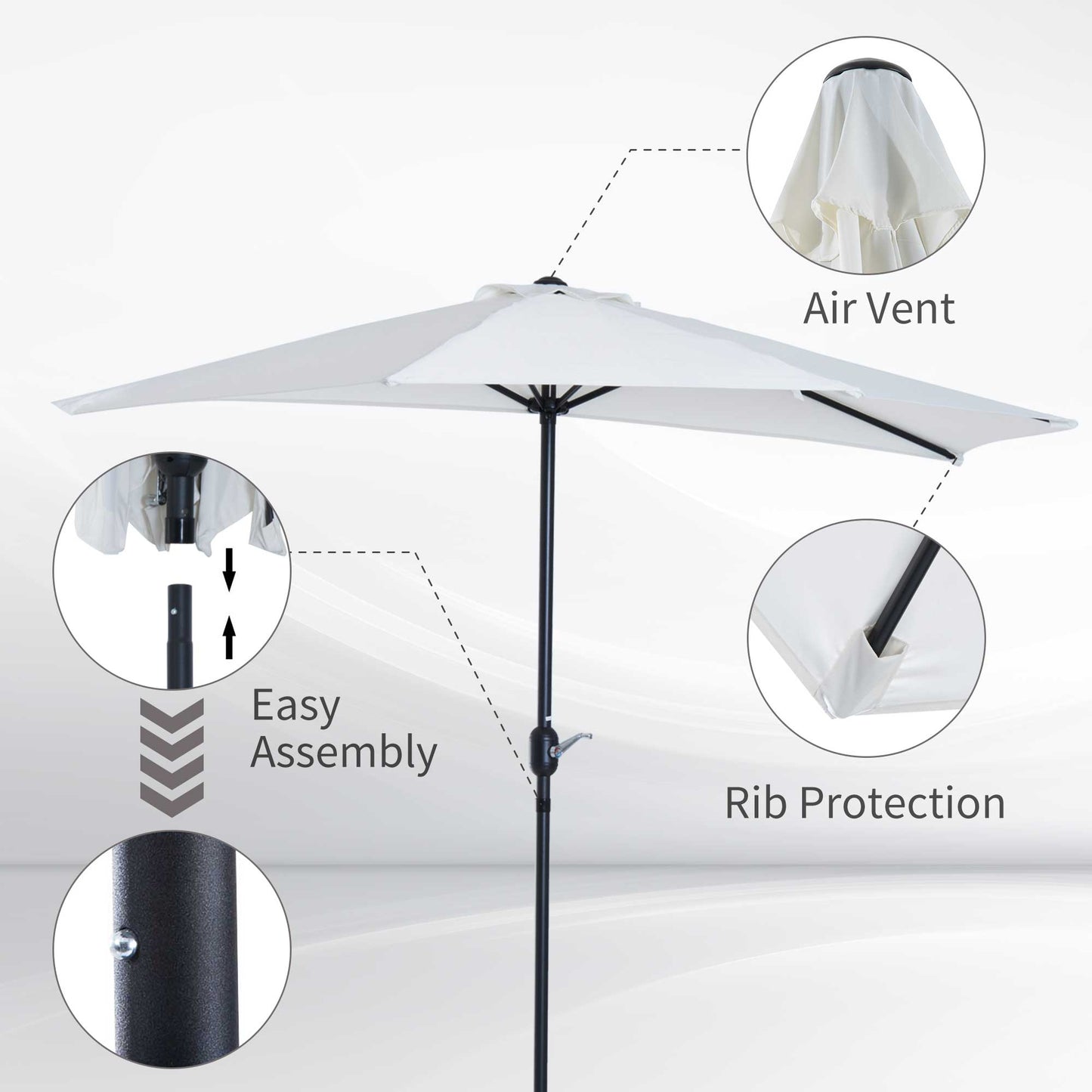 2.7m Balcony Half Parasol 5 Steel Ribs Construction Garden Outdoor Umbrella Cream White