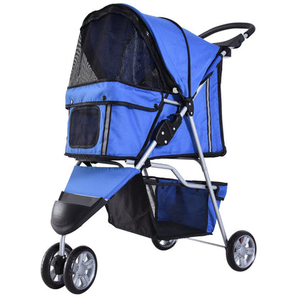 PawHut Pet Travel Stroller Cat Dog Pushchair Trolley Puppy Jogger Carrier Three Wheels for Small Miniature DogsBlue