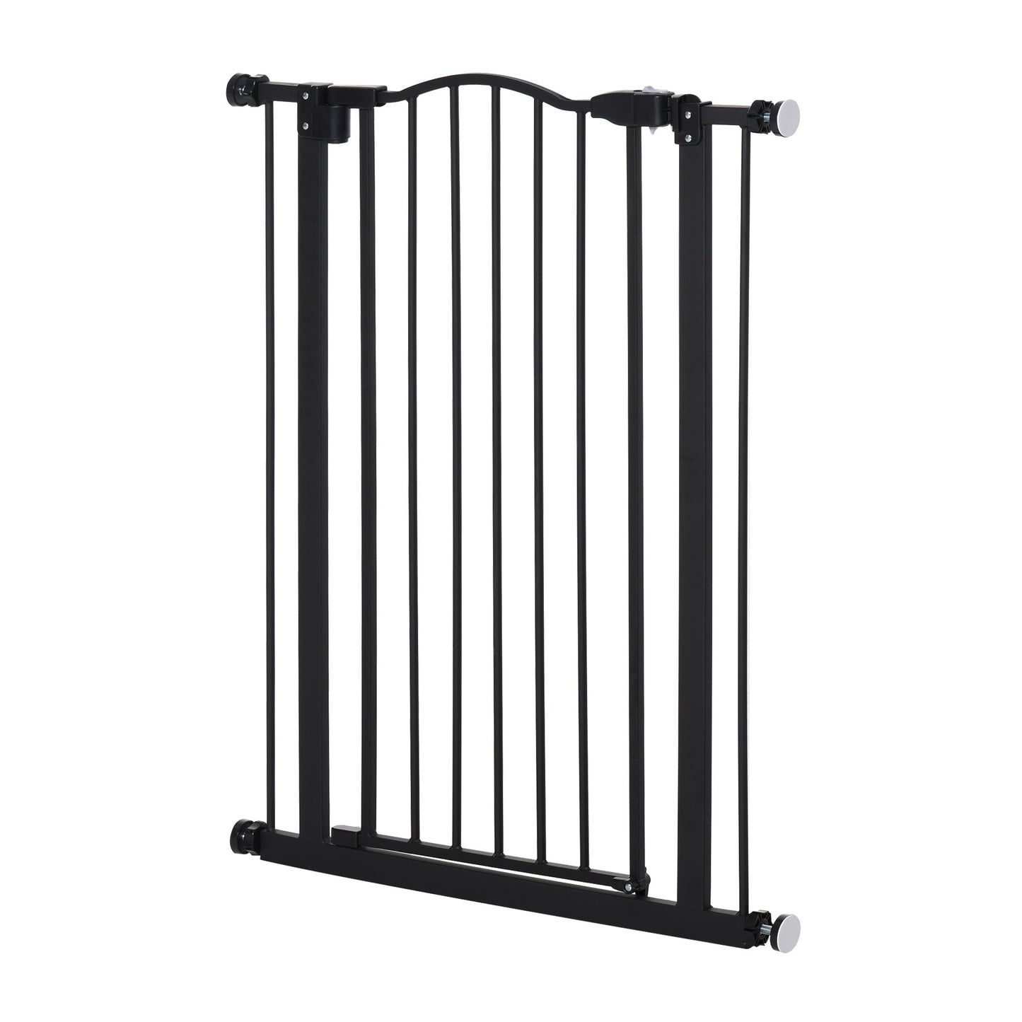 PawHut 74-84cm Adjustable Metal Pet Gate Safety Barrier w/ Auto-Close Door Black