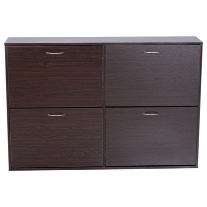 Wooden Modern Design 4 Drawer Shoes Cabinet Pull Down Shelf Storage Organiser Entrance Hallway Furniture - Dark Brown