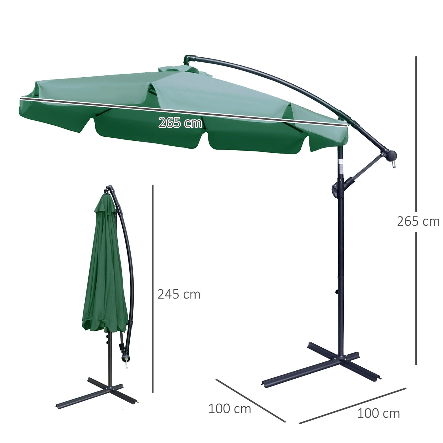 Outsunny 2.7M Garden Banana Parasol Cantilever Umbrella With Crank Handle And Cross Base For Outdoor