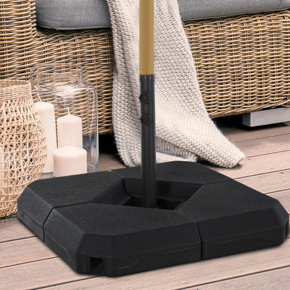 4-Piece Fillable Parasol Base w/ Steel Cross Base Garden Umbrella Stand Weight Umbrella Sand Water Plastic Black