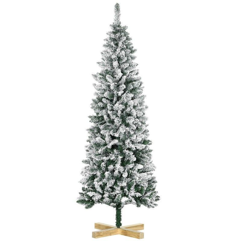 Homcom 6ft Christmas Tree Artificial - White Frosted Green 630 Tips