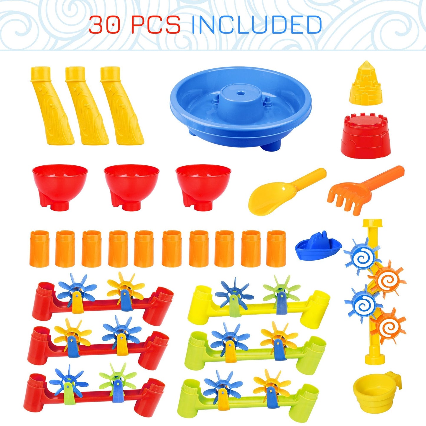 30 Pcs Sand and Water Table Beach Toy Waterpark Activities Sand Pit Playset with Accessories Garden Sandbox