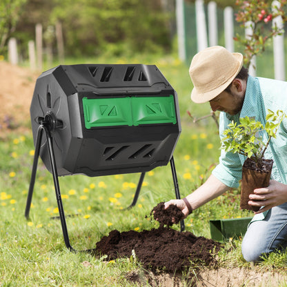 Outsunny 160L Tumbling Compost Bin Outdoor Dual Chamber 360 Rotating Composter