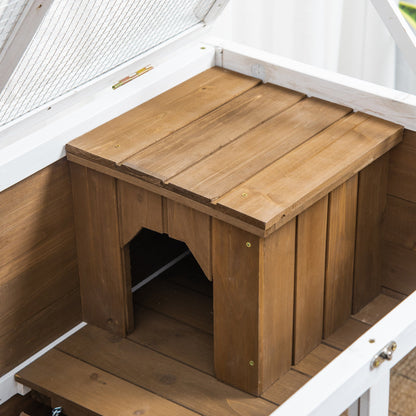 PawHut Wooden Rabbit Hutch Guinea Pigs House Bunny Small Animal Cage W/ Pull-out Tray Openable Roof Wheels 91.5 x 53.3 x 73 cm