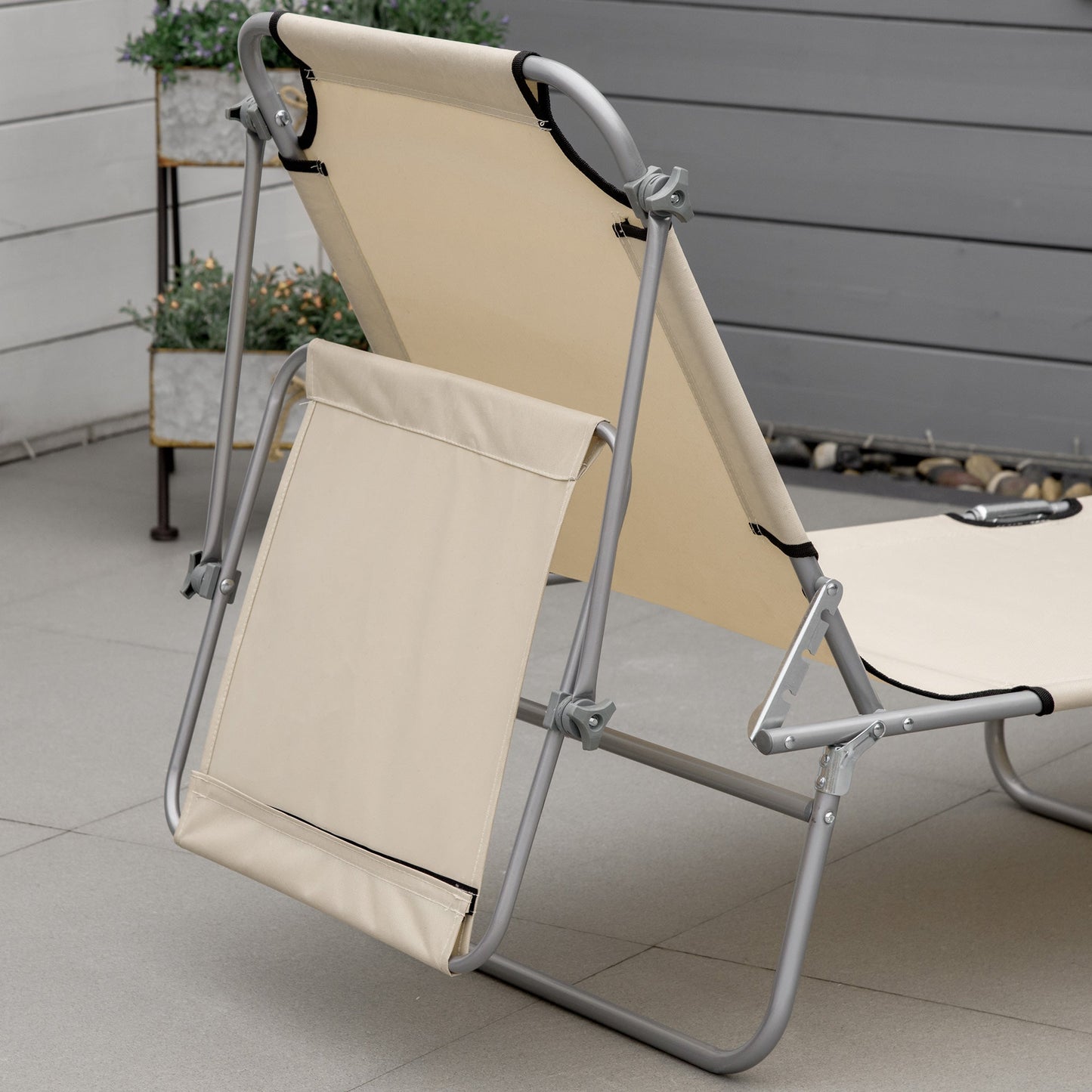 Outsunny Reclining Chair Folding Lounger Seat Sun Lounger with Sun Shade Awning Beach Garden Outdoor Patio Recliner Adjustable