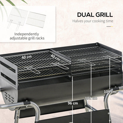 Charcoal Barbecue Grill BBQ Trolley with Double Grill