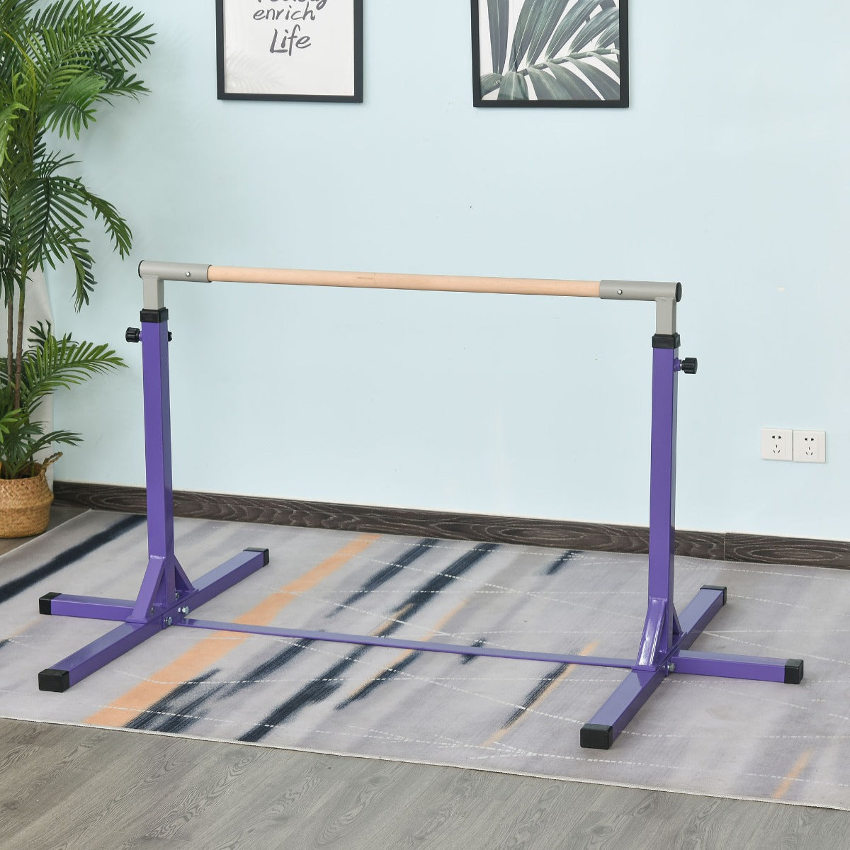 Steel Frame Adjustable Horizonal Gymnastics Bar For Kids Home Gym Training Purple