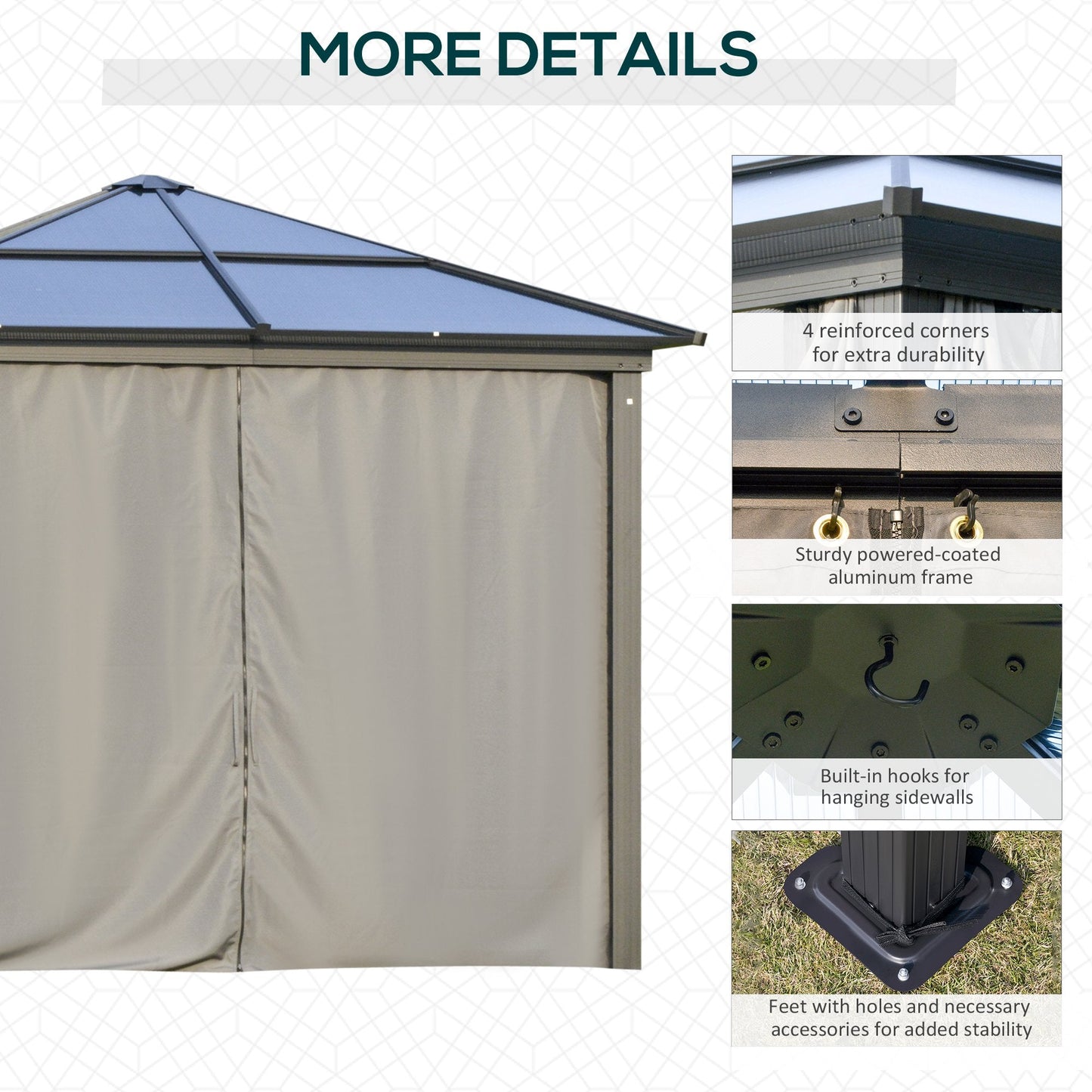 Outsunny 3 x 3M Hardtop Gazebo with UV Resistant Polycarbonate Roof & Aluminium Frame