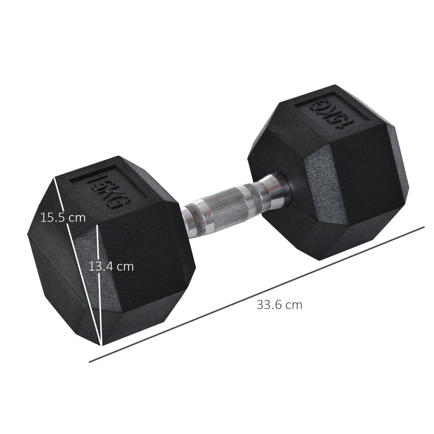 15KG Single Rubber Hex Dumbbell Portable Hand Weights Dumbbell Home Gym