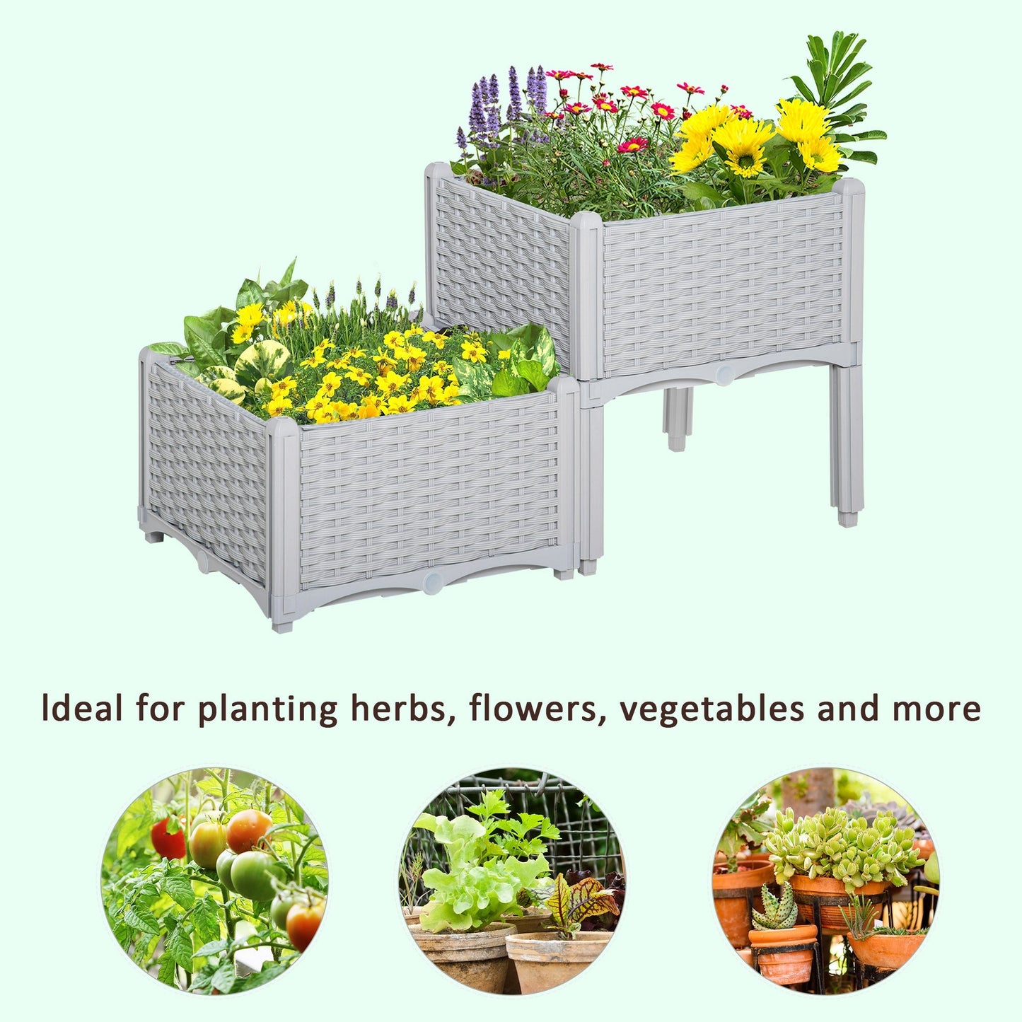 Raised Flower Bed Vegetable Herb Plant Stand Lightweight - 40L x 40W x 44H CM