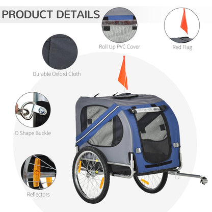 PawHut Folding Dog Bike Trailer Pet Cart Carrier for Bicycle Travel in Steel Frame with Hitch Coupler - Blue & Grey