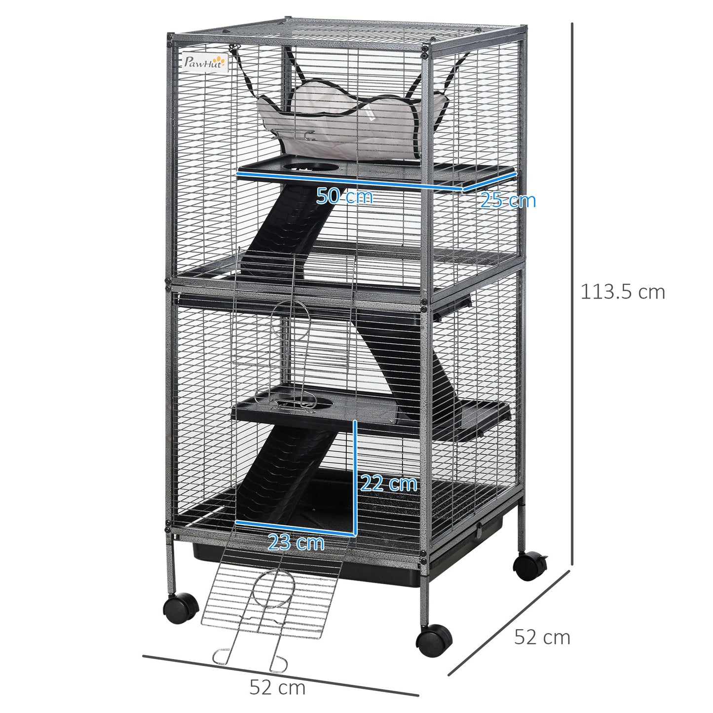 Multilevel Small Animal Cage On Wheels Silver & Grey by Pawhut