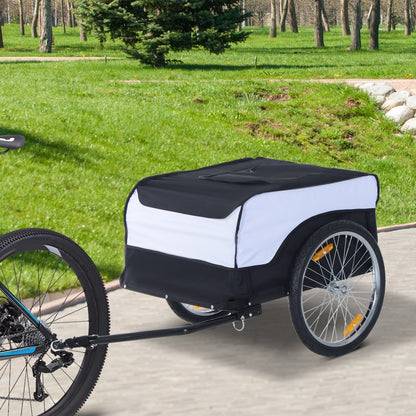 Bike Trailer Cargo in Steel Frame Extra Bicycle Storage Carrier with Removable Cover and Hitch White and Black