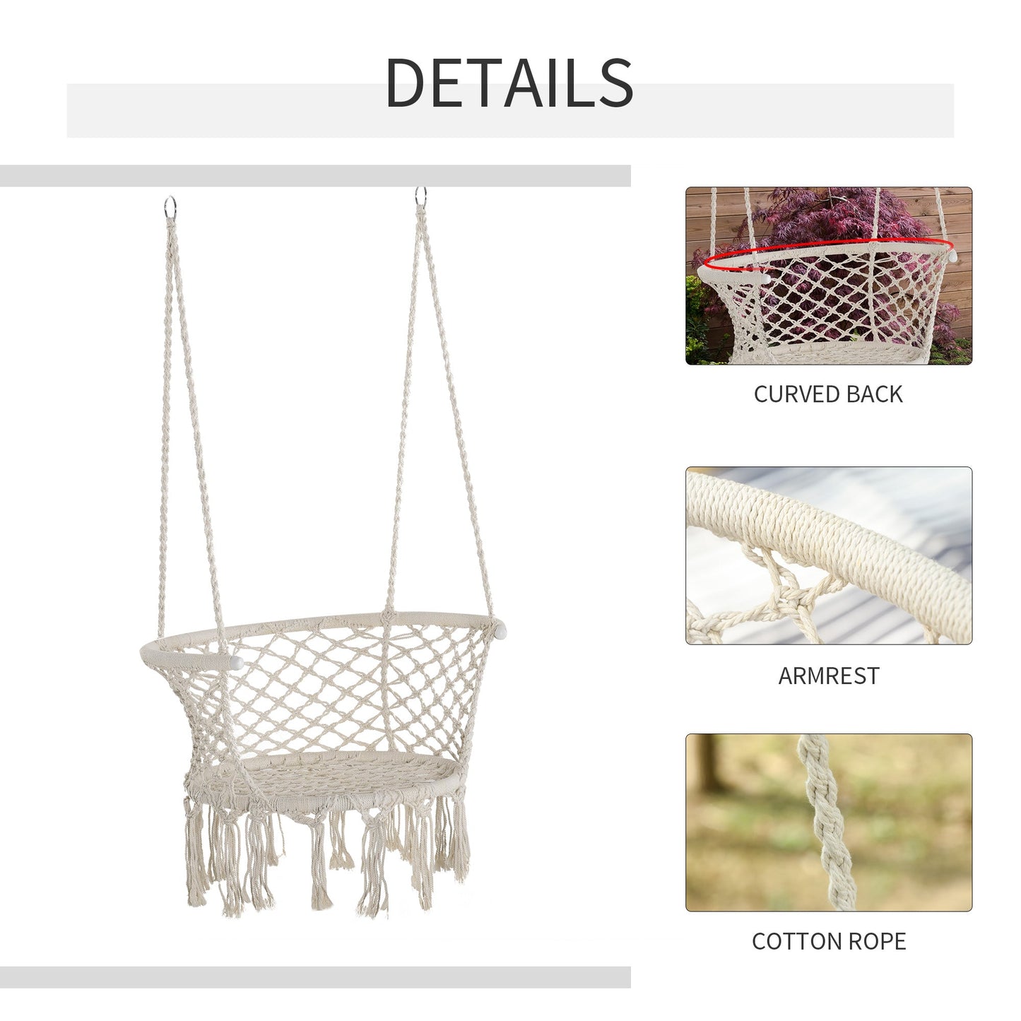 Outdoor Hanging Rope Chair with Cotton Rope