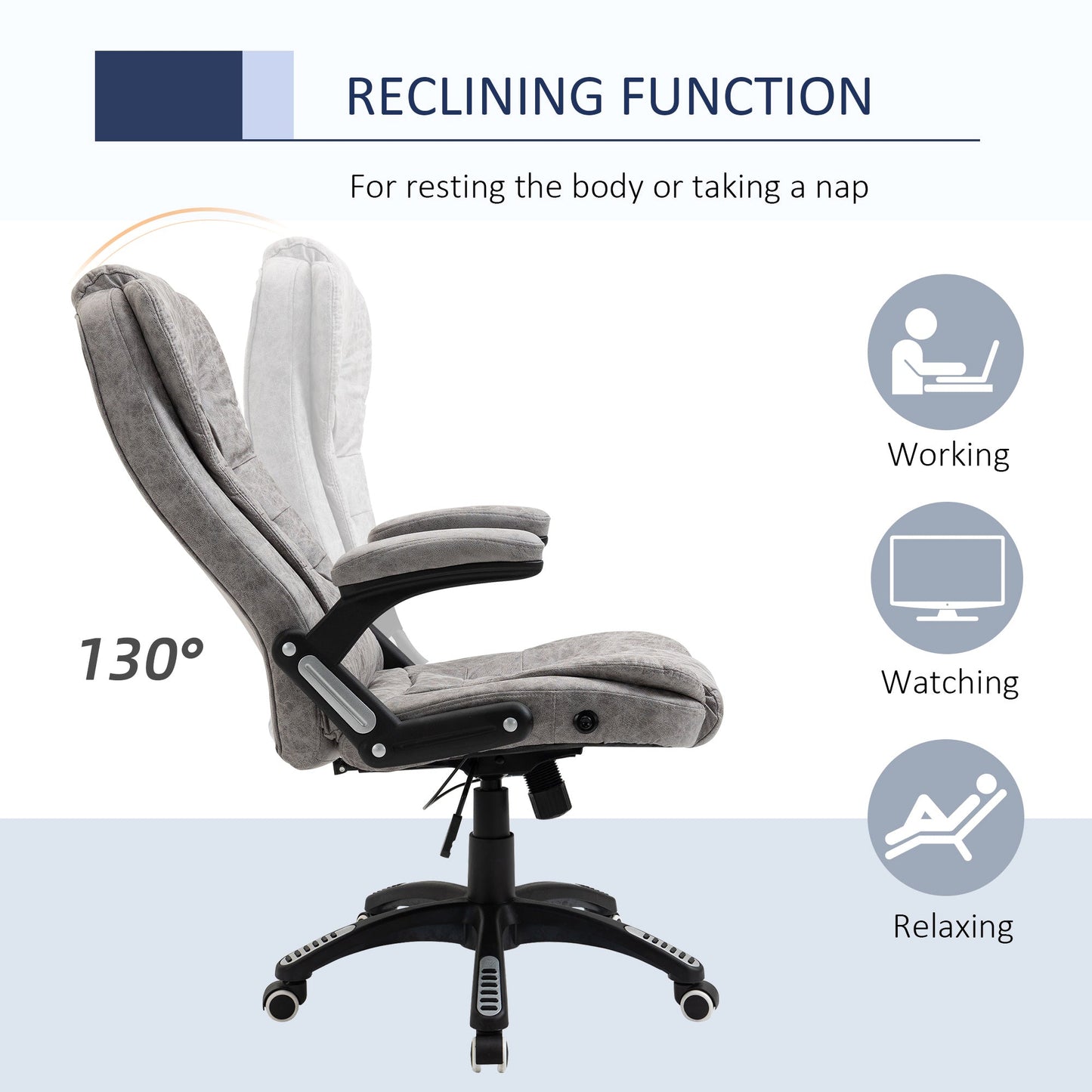 Vinsetto Ergonomic Office Chair Comfortable Desk Chair With Armrests Adjustable Height Reclining And Tilt Function Grey