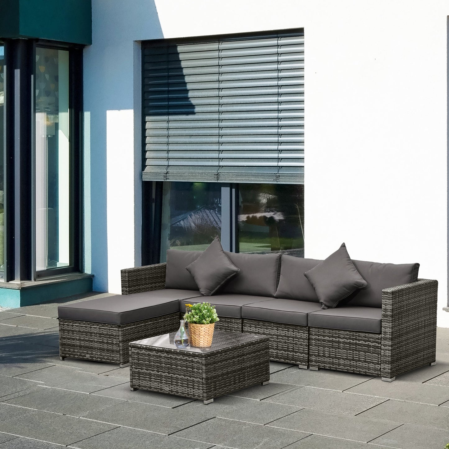 6-Pieces Outdoor Rattan Corner Sofa Set